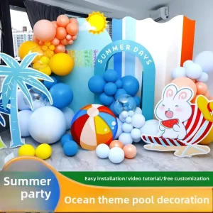 Digital Printed Hawaii Ocean Summer KT Board Balloon Backdrop Pool Birthday Party Summer Outdoor Activity Decoration Set