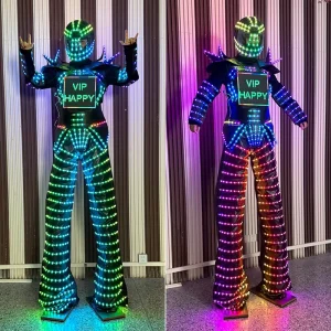 Digital Screen LED Robot Stilts Walker Costume Suit LED Robot Costume Adults LED Stage Luminous Performance Dance Party Clothing