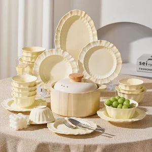 Dinnerware Set with Scratch Resistant Premium Porcelain Tableware for Wedding Banquet and Fine Dining Restaurant