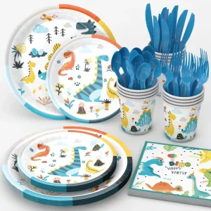Dinosaur Birthday Plate and Napkin Party Decoration Set for Boys and Children Birthday Decoration for Baby Party