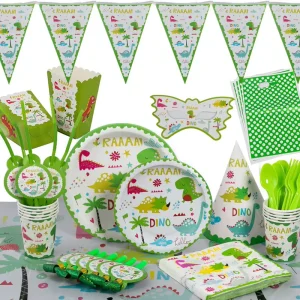 Dinosaur Party Supplies Set Birthday Party Supplies Includes Plates Cupcake Toppers & Banner Cups Dinosaur Party Decorations