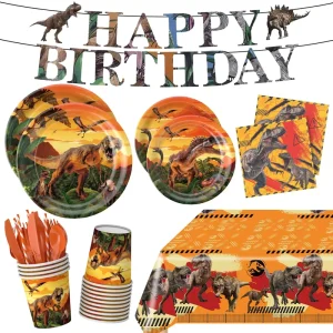 Dinosaur themed Party Supplies Paper Plates and Napkins for Boys’ Birthday Dinner Decoration Sets