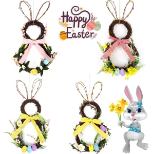 Direct Factory Sale New Indoor Easter Bunny Wreath with Bowknot Egg for Door Hanging and Party Decorations