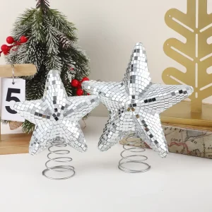Disco Ball 5 Point Star Christmas Tree Topper Mirror Shiny Sparkling Graduation Holiday Home Decor Party Decoration