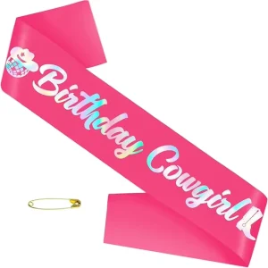Disco Birthday Graduation Cowgirl Sash Hot Pink Iridescent Satin Party Decorations for Indoor Outdoor Use