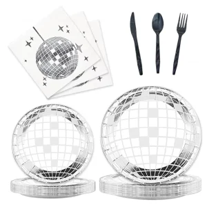 Disco Christmas Theme Party Tableware Set Paper Plate Napkin Decor for Birthday Celebrations