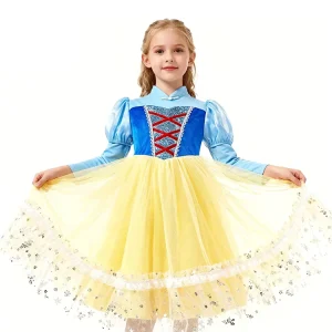 Disney Flared Tulle Skirt Airy Texture Girls Snow White Gown Children Princess TV Movie Costume Christmas Celebrations Dream