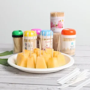 Disposable Biodegradable Heat Resistant Compostable Bamboo Wooden Two Point Toothpicks with Tropical Style for Fruit Party Use