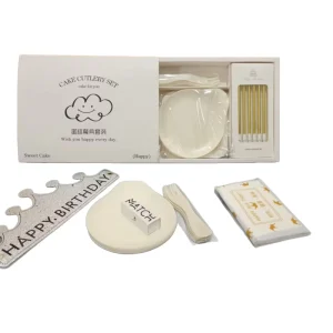 Disposable Birthday Cake Cutlery Set with Plates Forks Candles Napkins and Match Eco Friendly Tableware Kit for Birthday