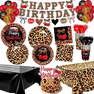 Disposable Cartoon Tableware Set Cake Plates Cups for Family Reunion with Sustainable Cutlery Chinese New Year & Christmas