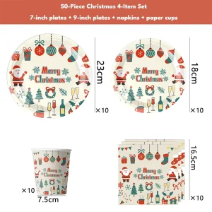 Disposable Christmas Tableware Holly Leaf Paper Plates Cups Napkins Set Holiday Party Decorations Xmas Celebration Supplies