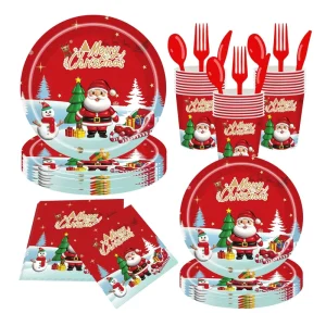 Disposable Christmas Tableware Set Includes Party Supplies Such Disposable Paper Plates Decorations Party Table Decorations