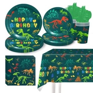 Disposable Colorful Paper Plates Set 7inch + 9inch Dinosaur Party Tableware for Children Outdoor Picnic Holiday Supplies