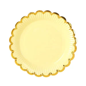 Disposable Gold Rim Scalloped Paper Plates Multicolor Solid Color for Birthday Wedding Baby Shower Party Tableware
