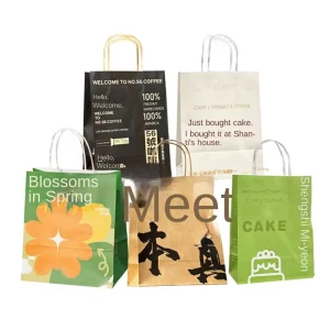 Disposable Kraft Paper Bag Custom Made Holiday Gift Bag White Cardboard Milk Tea Coffee Baking Bag UV Printing Rope