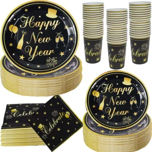 Disposable Modern Dinnerware Set Restaurant Home Party Decoration Paper Cups Plates Napkin Tableware Set for New Year Holiday