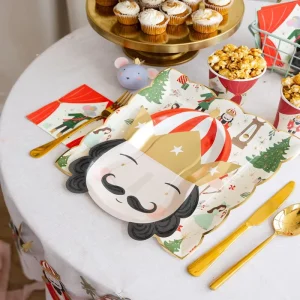 Disposable Nutcracker Dinnerware Set Xmas Decor Durable Pack Plates with Matching Cup for Holiday Drink Table Celebration Buffet