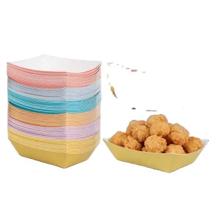 Disposable Paper Food Boats Bow Pattern Snack Trays for French Fries Popcorn Chips Party Treats