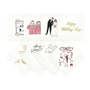 Disposable Paper Napkins Custom Logo Printing 100% Wood Pulp Wedding Party Tissue 23x23cm Eco Friendly Table Decoration