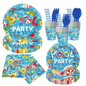 Disposable Paper Plates Cups Napkins for Hawaiian Birthday Pool Party Theme Venue Tableware Decoration Set