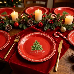 Disposable Paper Plates Exquisite Design Party Festival Tableware Christmas Tree Pattern