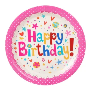Disposable Paper Plates Happy Birthday Dessert Plates Biodegradable Supplies Plates for Kids Birthday Cocktail Party Holiday