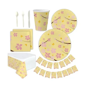 Disposable Paper Tableware Disposable Cake Napkins Cups Plates for Christmas Party with Waterproof Mats