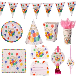 Disposable Party Supplies Kits Paper Tableware Happy Birthday Theme Colorful Balloon Pattern Tableware Set