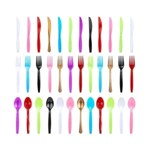 Disposable Plastic Gold Silver White Knife Fork Spoon Set Non-Microwavable Tableware
