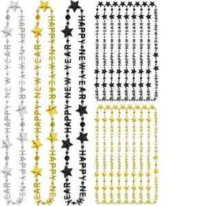 Disposable Plastic Star Shape New Year Party Bead Necklaces Black Gold Silver Decorations