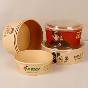 Disposable Recyclable Round Salad Kraft Paper Bowls Paper Customization Food Grade Take Away Craft White Salad With Paper Plates