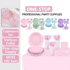 Disposable Waterproof Paper Plates Cups Biodegradable Tableware Sets for Wedding Birthday Baby Shower Tea Party Events