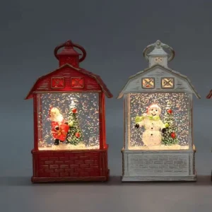 Distressed Red White Barn LED Water Globe Christmas Glitter Light Ornament for Home Decor