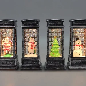 Distressed Silver Grey Phone Booth Christmas LED Snow Globe Lantern Santa Snowman Tree Water Glitter Light