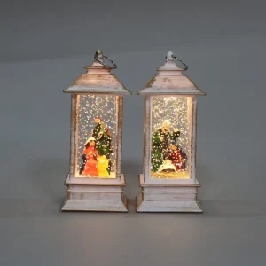 Distressed White Christmas LED Snow Globe Lantern Santa Snowman Design Water Glitter Light for Xmas Decor