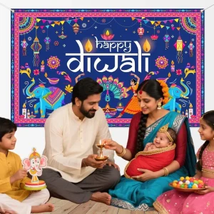 Diwali Festival Party Supplies Hinduism Decoration Backdrop Banner Hanging Cloth Flags Festive Party Bunting Terylene 4-color