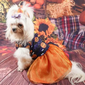 Dog Halloween Pumpkin Skull Princess Teddy Bear Skirt Polyester Fabric Netted Dress for Small Dogs