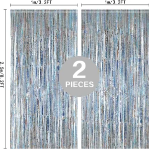 Door Streamer Backdrop Shower Party Decorations Silver Metallic Tinsel Foil Fringe Curtains for Birthday Graduation Party Favor