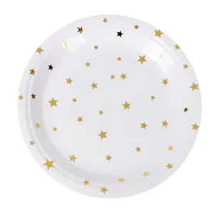 Dot Gold Foiled Modern Disposable White Print Paper Plates for Easter Party Shinning Stars Foil Stamping Degradable