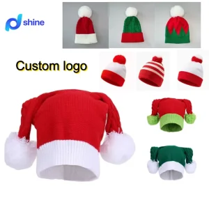Double-Ball Christmas Hat Santa Hat for Adults Kids Baby Red Unisex Xmas Hats for New Year Holiday Party Custom