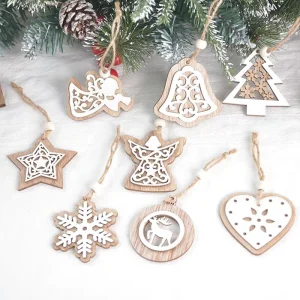 Double-Layer Laser-Cut White Christmas Tree and Snowflake Hanging Charms