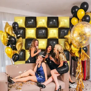 Double Row Square Shape Background Curtain Balloon Birthday Decoration Party Decoration Golden Foil Balloons