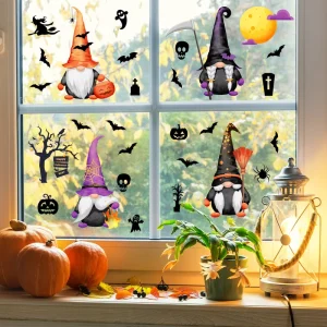 Double Sided Printed Window Decals of Halloween Bat Dwarf Decorations Glass & Wall Stickers CT2021