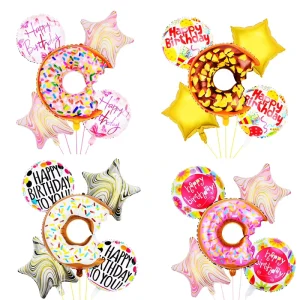 Doughnut Birthday Ball Five-piece Set Five-pointed Star Aluminum Film Balloons for Party Decorations Party Supplies