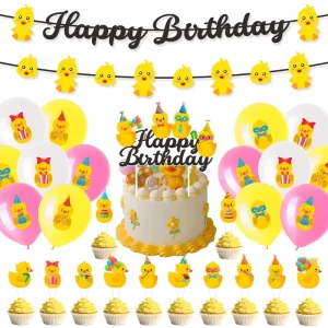 Duck Theme Birthday Party Supplies Banners Garlands Balloons Spirals Swirls Cake Toppers Birthday Party Decorations