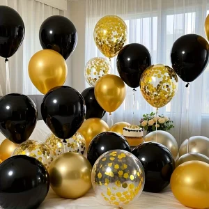 Durable 60pcs set Black Gold Round Sequined Latex Balloon Kit for Wedding Birthday Festival Room Decorations