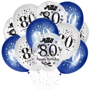 Durable 80th Birthday Balloons Blue Decorations 15 Pieces Gifts for Women & Men 80s Party