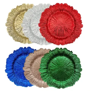 Durable Frost Plant Pattern Light Luxury Style Charger Plates Christmas Party Hotel Evening Use PP Plastic Lotus Leaf Design