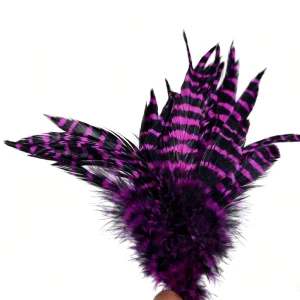 Dyed Barred Schappen Chicken Rooster Feather Craft DIY Fly Tying Material Carnival Hair Earring Accessory Party Home Decor