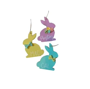 EASTER WOODEN BUNNY BASKET NAME HANGING TAGS SPRING WOODEN RABBIT BASKET NAME TAG